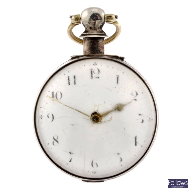 A George III silver key wind pair case pocket watch.