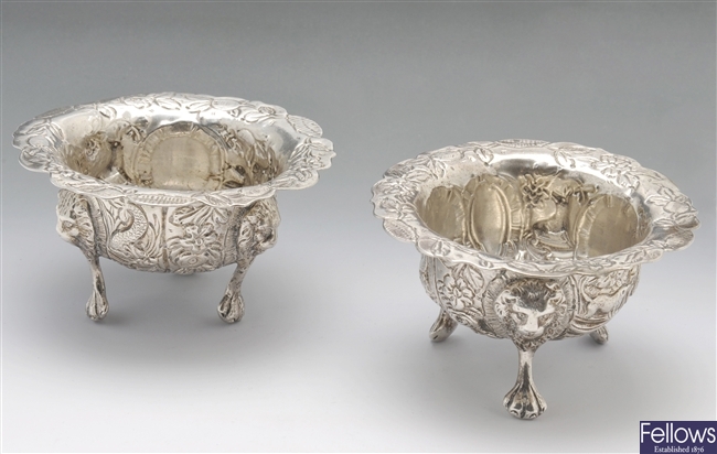 Late Victorian silver pair of open salts.