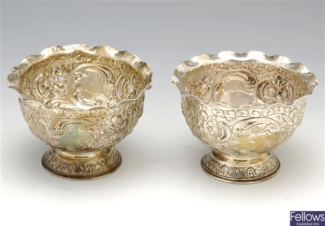 Late Victorian silver pair of small footed dishes.