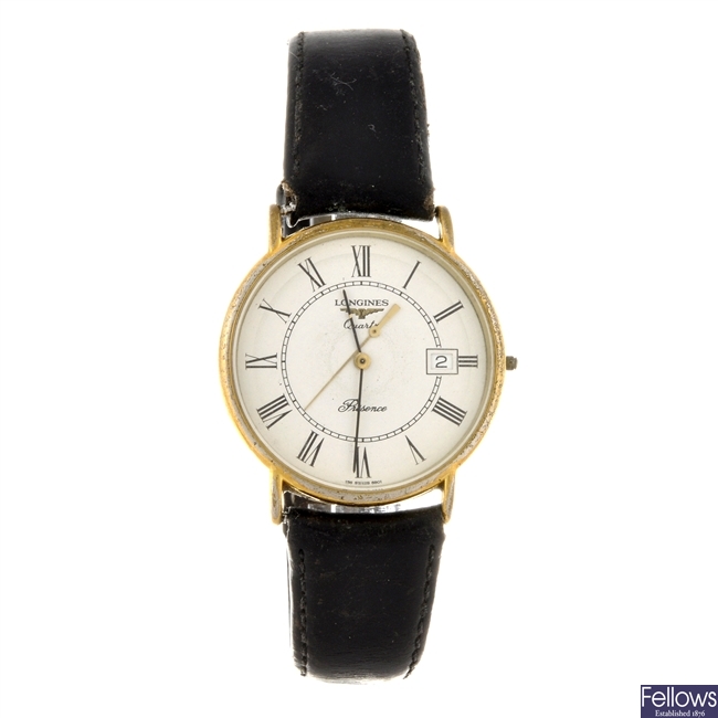 A gold plated quartz gentleman's Longines wrist watch.