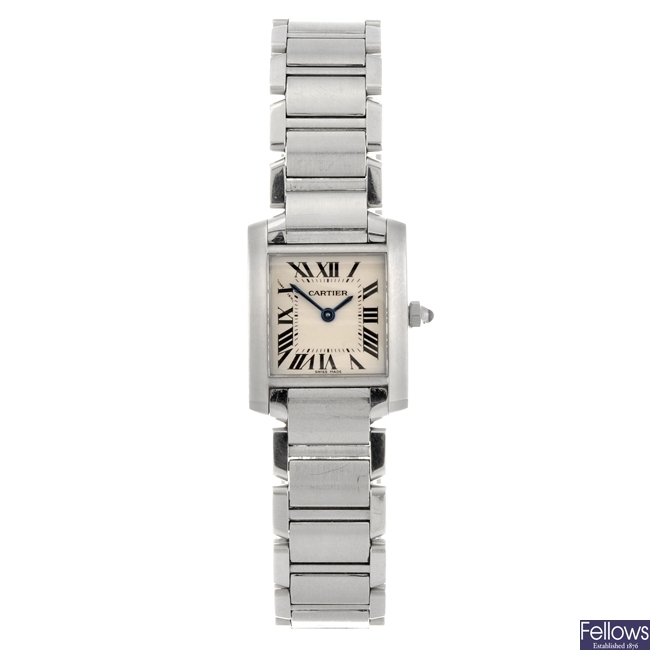(503028985) A stainless steel quartz lady's Cartier Tank Francaise bracelet watch.