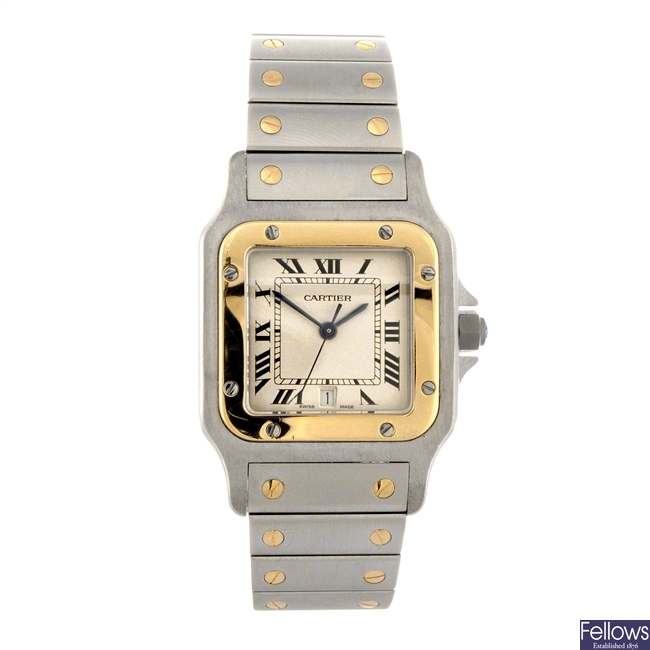 (201200868) A bi-metal quartz gentleman's Cartier Santos bracelet watch.