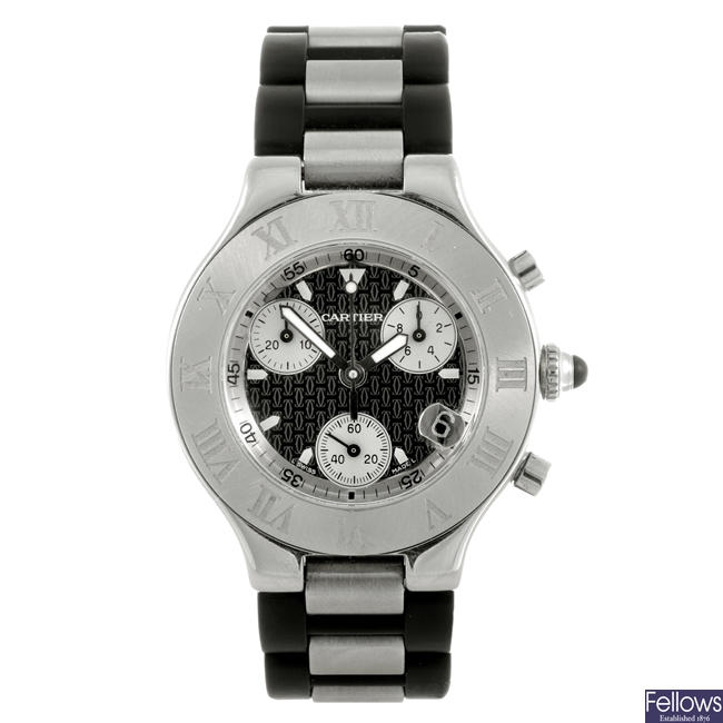 A stainless steel quartz gentleman's Cartier Chronoscaph 21 wrist watch.