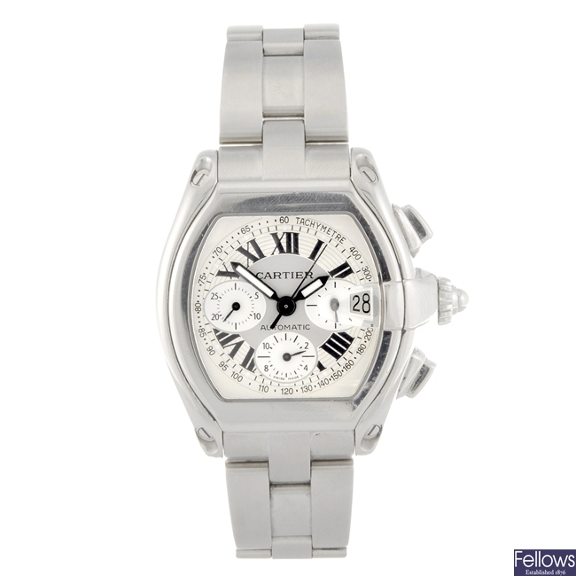 A stainless steel automatic gentleman's Cartier Roadster chronograph bracelet watch.