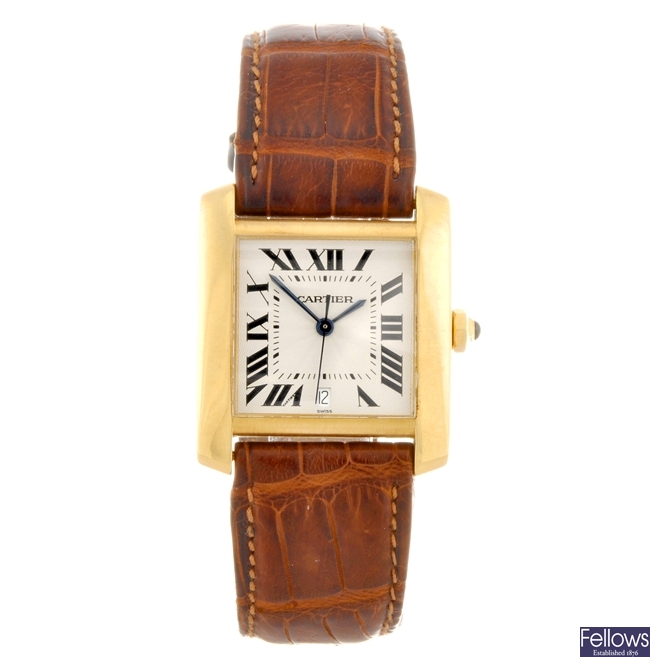 An 18k gold automatic gentleman's Cartier Tank Francaise wrist watch.