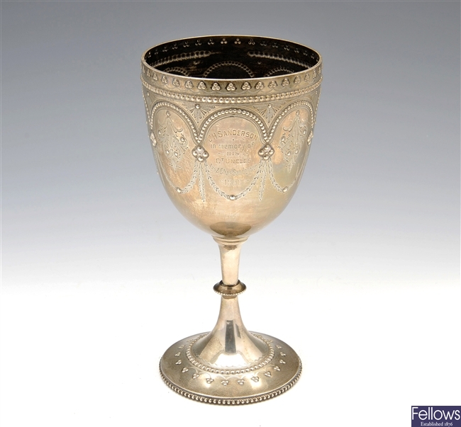Victorian silver large goblet.