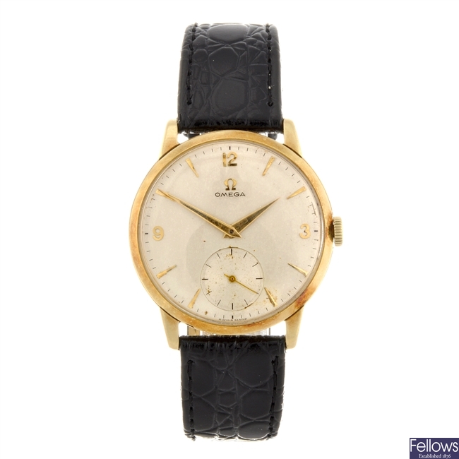 (121078612) A 14k gold manual wind gentleman's Omega wrist watch.