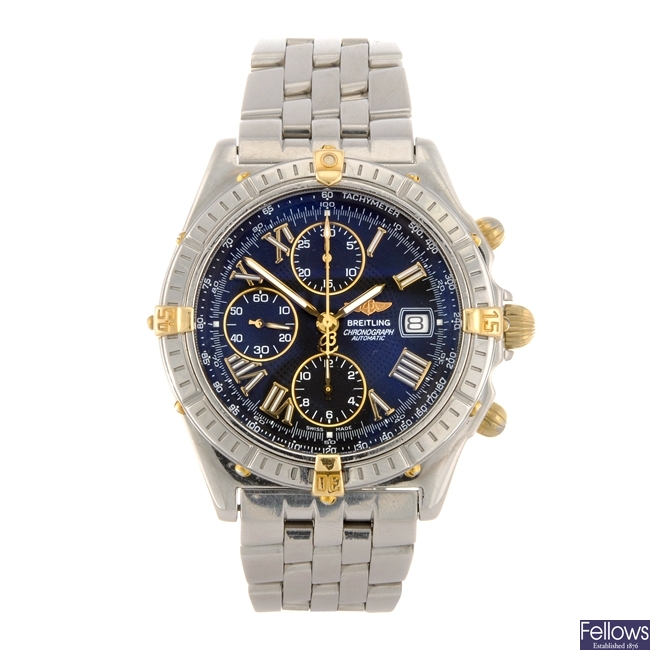 A stainless steel automatic chronograph gentleman's Breitling Windrider Crosswind bracelet watch.