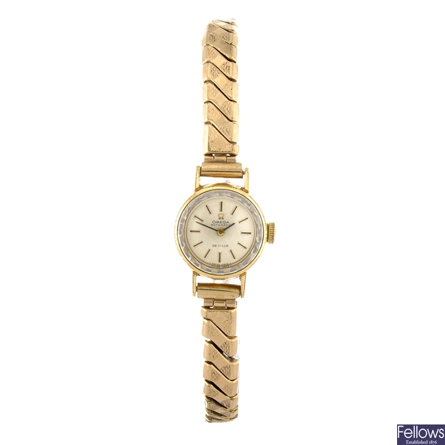 A gold plated manual wind lady's Omega De Ville bracelet watch.