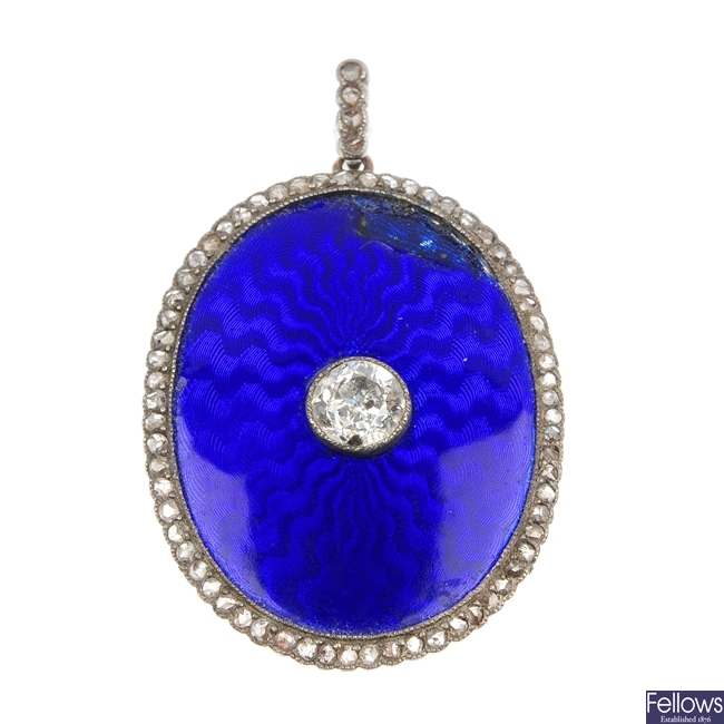 An early 20th century diamond and enamel pendant.