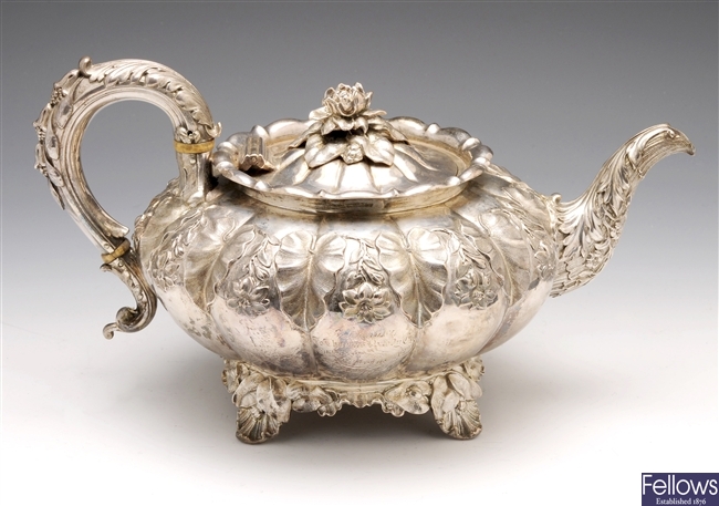 George IV silver teapot, London 1829, Barnard family.