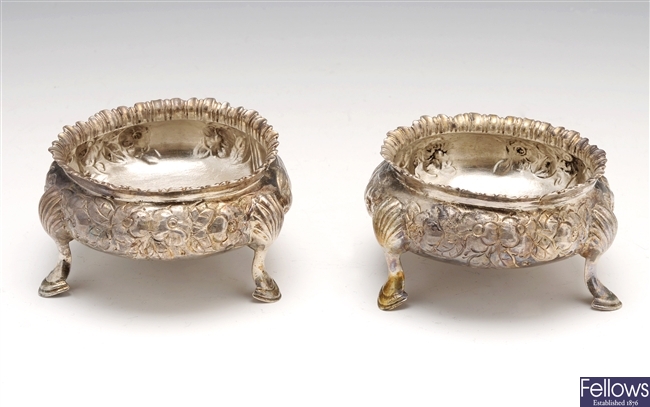 Victorian silver pair of open salts.