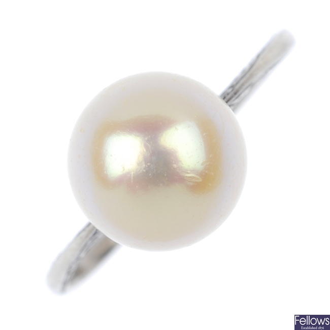 A cultured pearl single-stone ring.