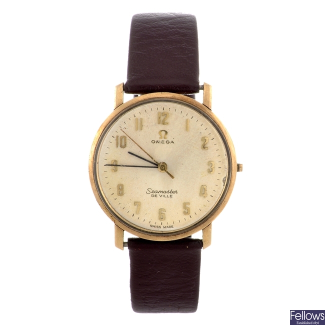 A 9ct gold manual wind gentleman's Omega Seamaster De Ville wrist watch.