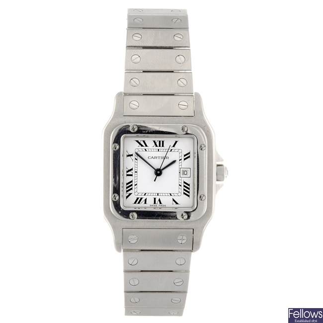 A gentleman's automatic stainless steel Cartier Santos bracelet watch.