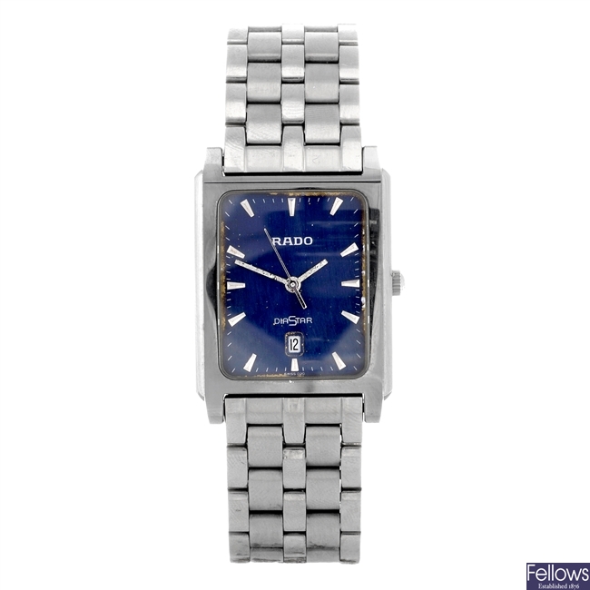 A stainless steel quartz gentleman's Rado Diastar bracelet watch together with lady's example.