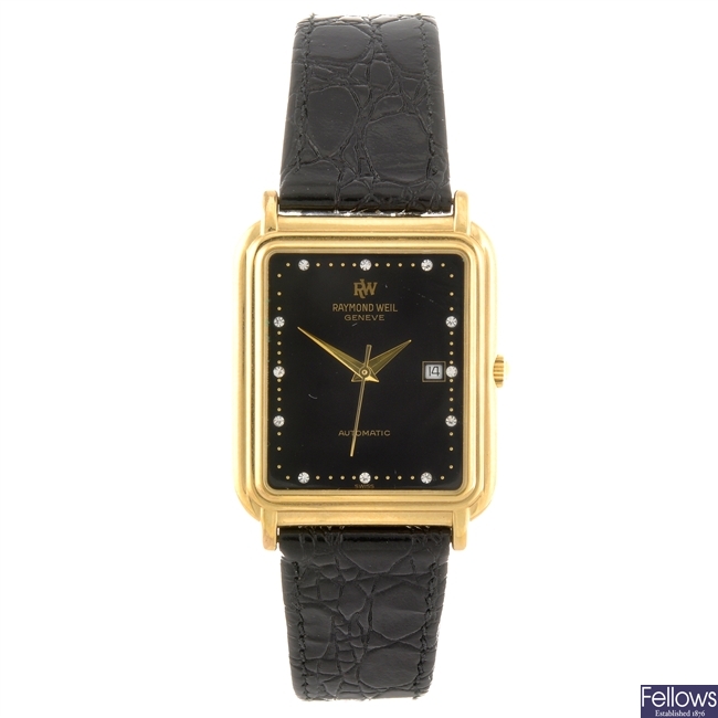 A gold plated automatic gentleman's Raymond Weil wrist watch.