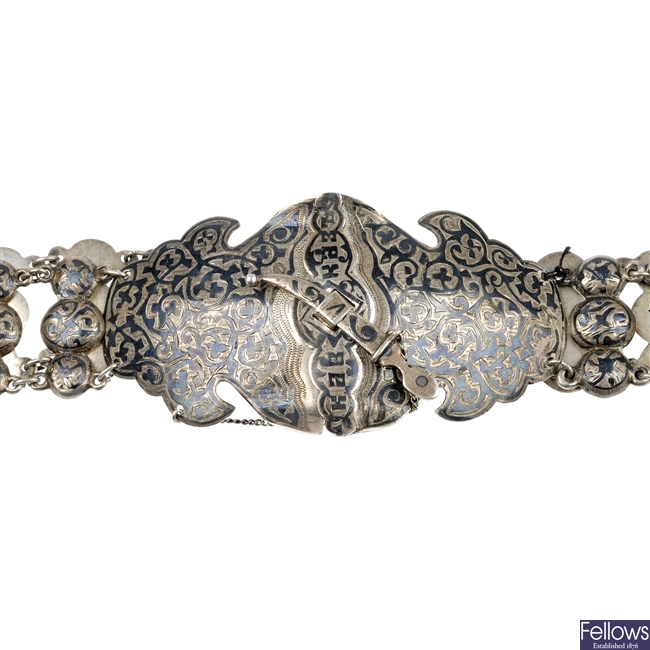 A turn of the century Russian silver Niello belt.