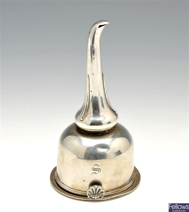An early Victorian Edinburgh silver wine funnel.
