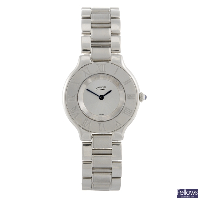 A stainless steel quartz Must de Cartier bracelet watch.