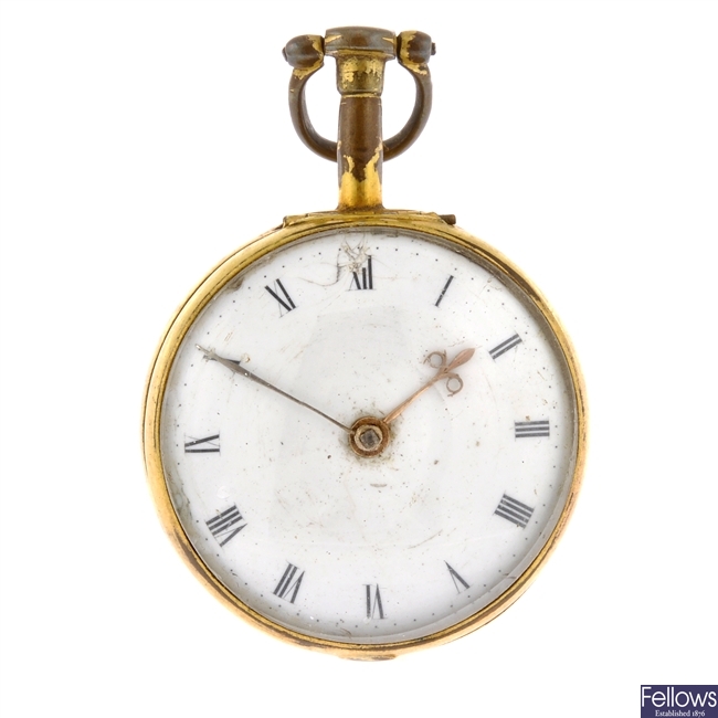 A possibly George III gilt key wind pair case pocket watch signed Aldby, Lincoln.