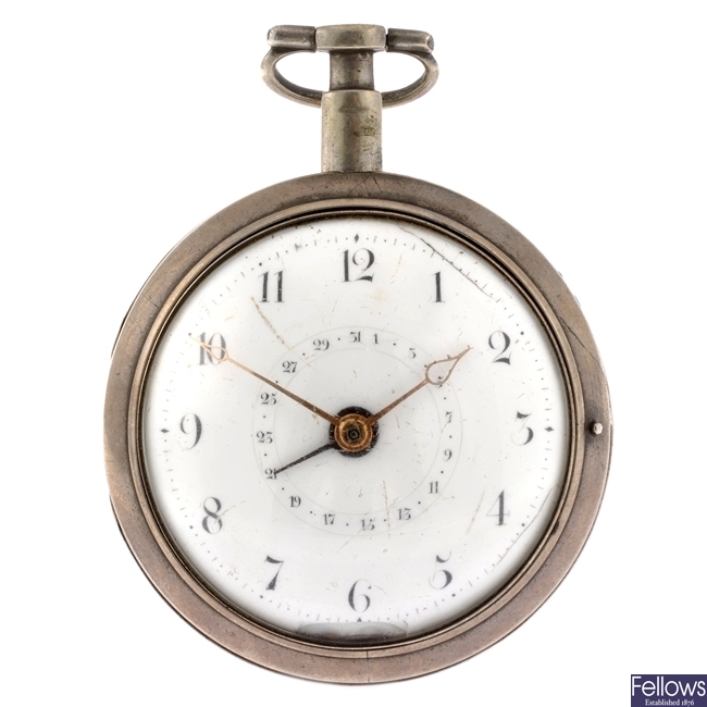 A George III silver key wind pair case pocket watch with date signed Thomas Fardon, Deddington.