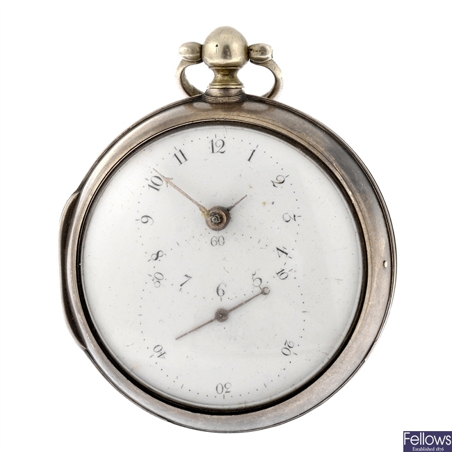 A George III silver key wind pair case pocket watch signed Conran & Roberts, Guernsey.