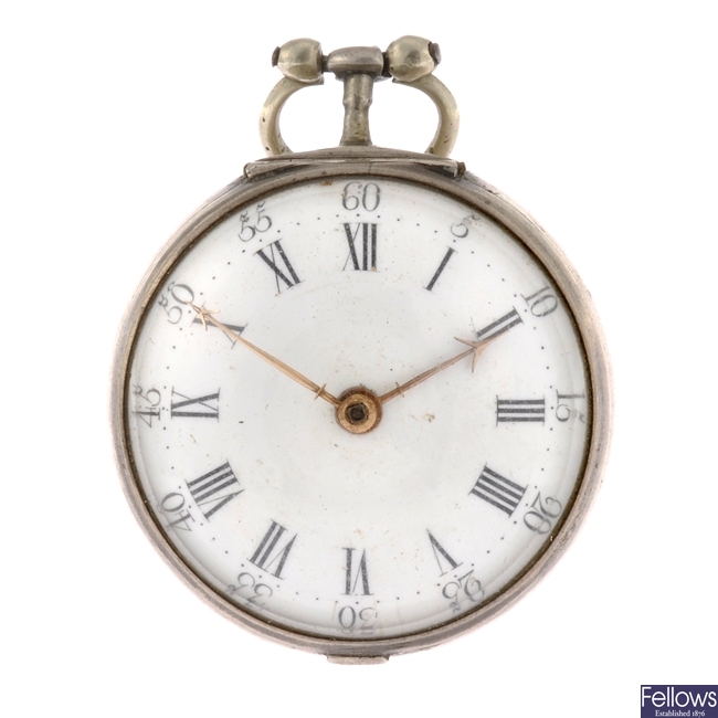 A George III silver key wind pair case pocket watch signed Frotmans, London.