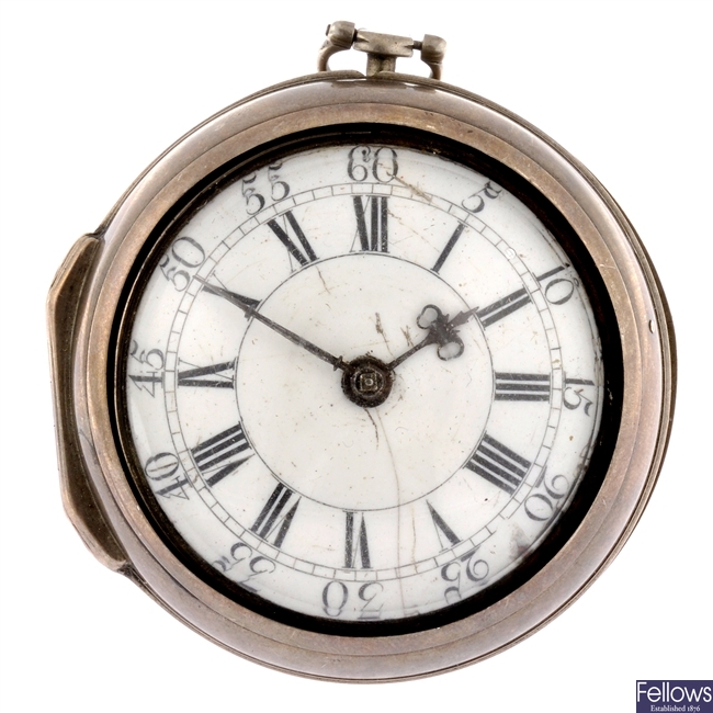 A possibly George III key wind pair case pocket watch signed Goode, London.