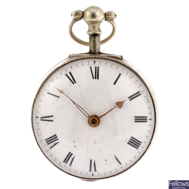A George III silver key wind pair case pocket watch signed John Johnson, London.