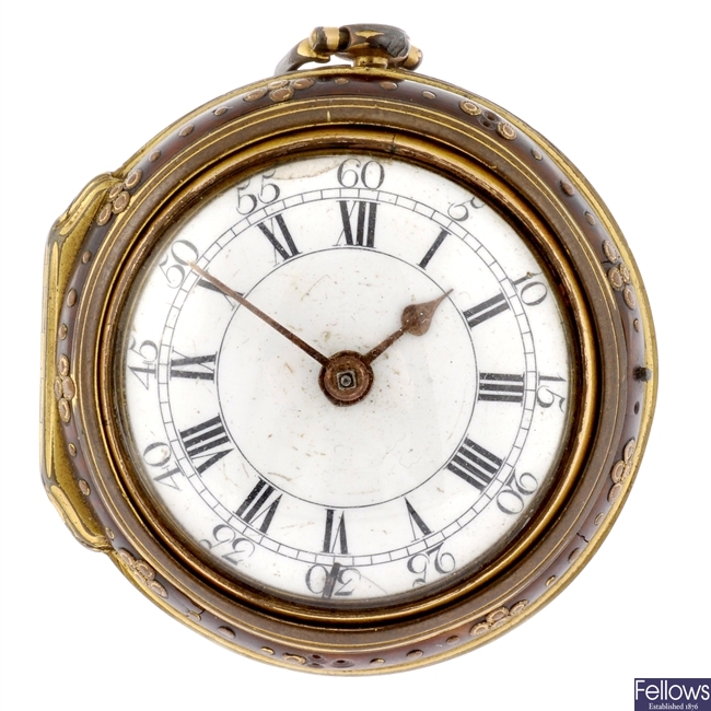 A possibly George III gilt key wind pair case pocket watch signed Hughes, London.