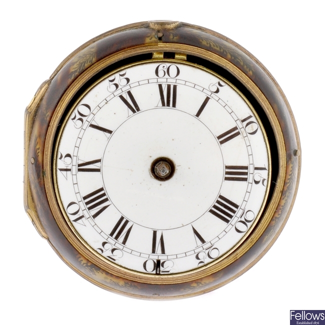 A possibly George III gilt key wind pair case pocket watch signed Marchant, London.