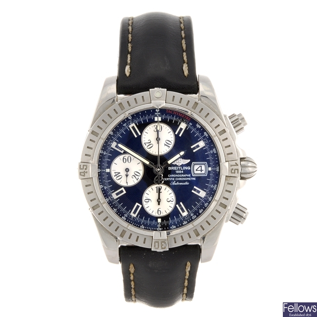 A stainless steel automatic gentleman's Breitling Windrider Chronomat Evolution chronograph watch.