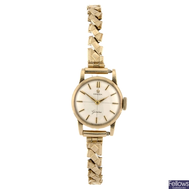 A 9ct gold manual wind lady's Omega bracelet watch.