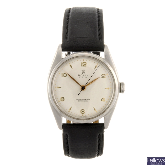(133097116) A stainless steel manual wind gentleman's Rolex Oyster wrist watch.