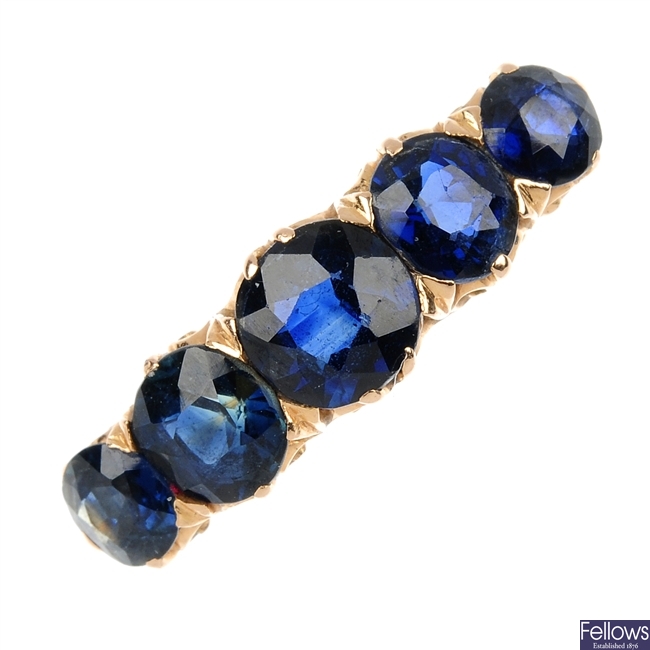 A late 19th century sapphire five-stone ring.