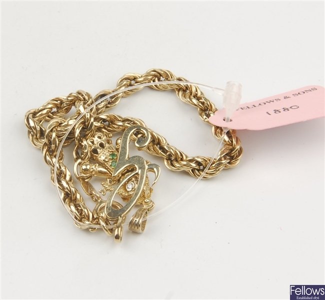 (931001186) two assorted bracelets, 9ct pendant