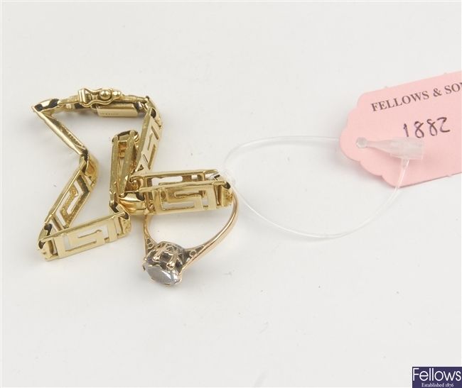 (931001190) ring link bracelet, 9ct single stone ring