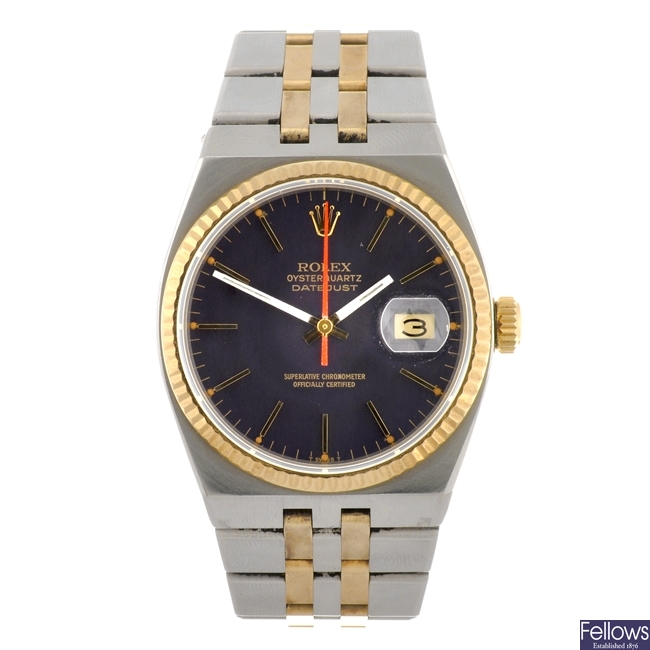 (209356) A bi-metal quartz gentleman's Rolex Oysterquartz Datejust bracelet watch.