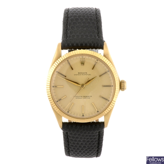 An 18k gold automatic gentleman's Rolex Oyster Perpetual wrist watch.