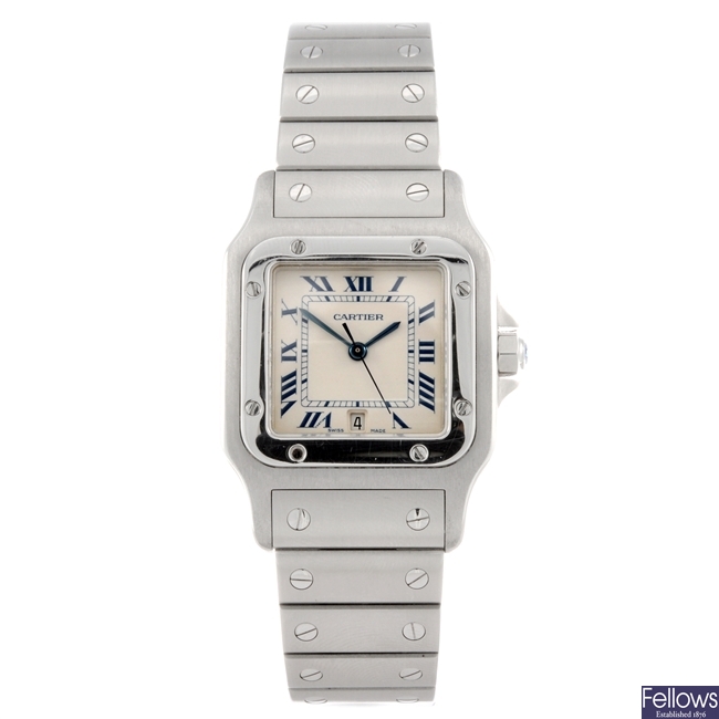 A stainless steel quartz Cartier Santos bracelet watch.
