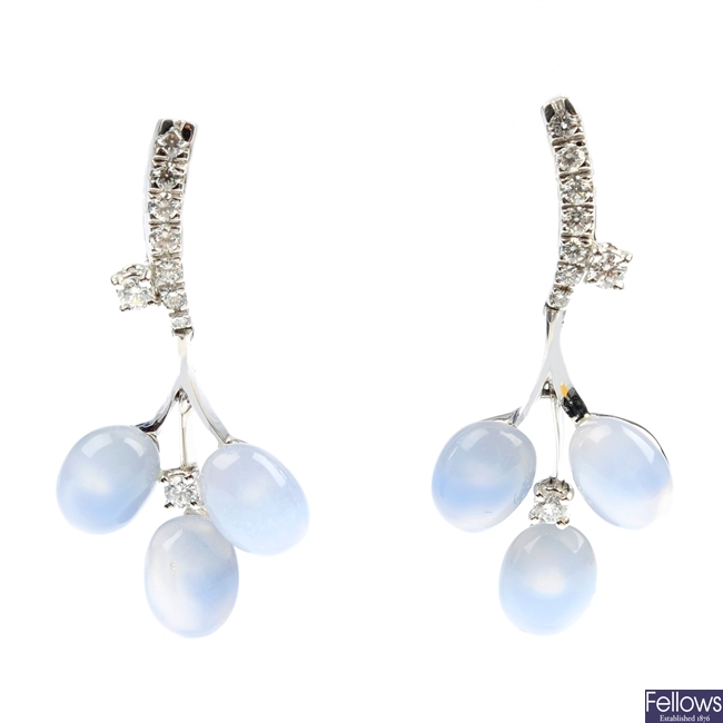 CHIMENTO - a pair of chalcedony and diamond earrings.