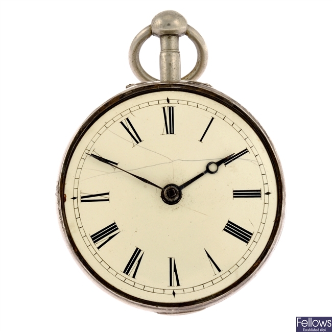 A William IV silver key wind open face pair case pocket watch by James Cawson of Liverpool.