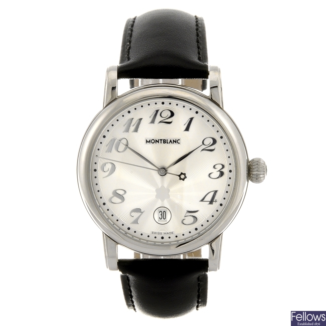 A stainless steel quartz gentleman's Montblanc wrist watch.