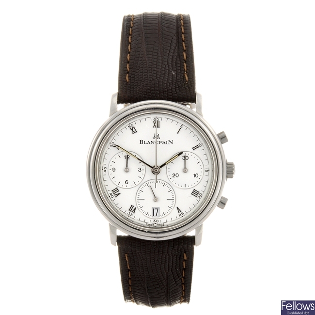 A stainless steel manual wind gentleman's Blancpain chronograph wrist watch.