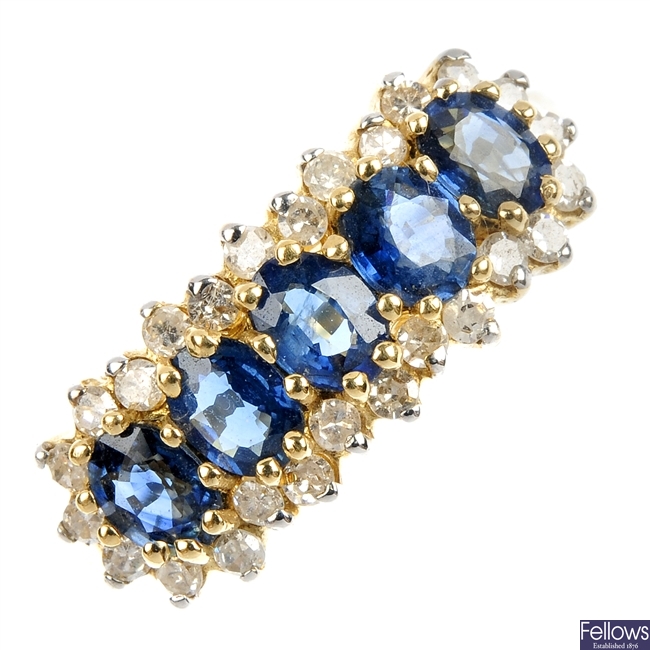 A 9ct gold sapphire and diamond ring.