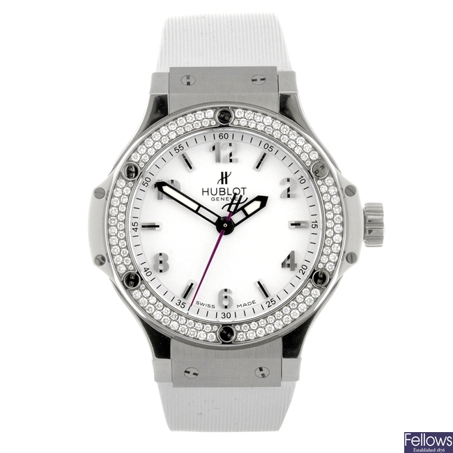 A stainless steel and white resin quartz lady's Hublot Smiling Children wrist watch.