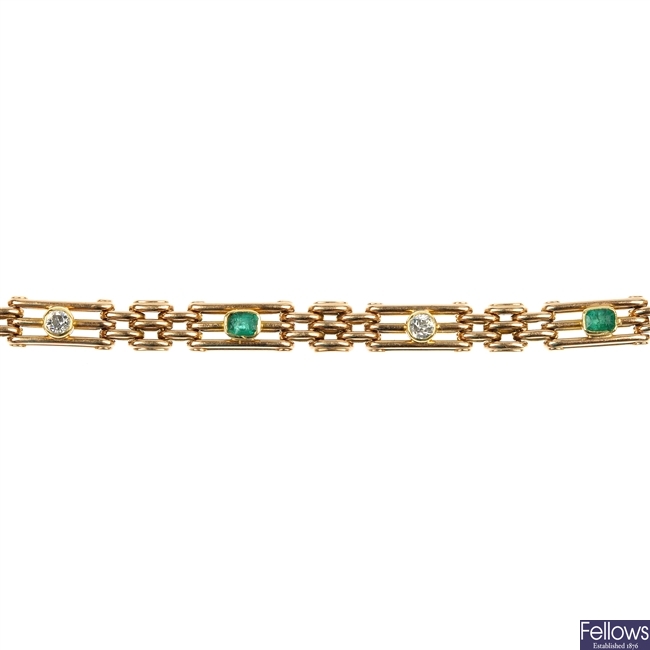 An early 20th century 15ct gold gem-set bracelet.