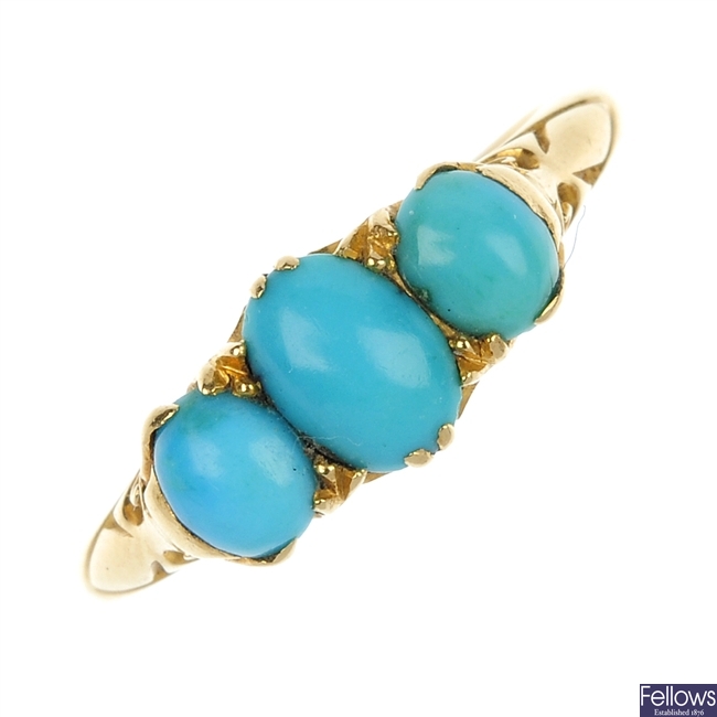An early 20th century 18ct gold turquoise ring.