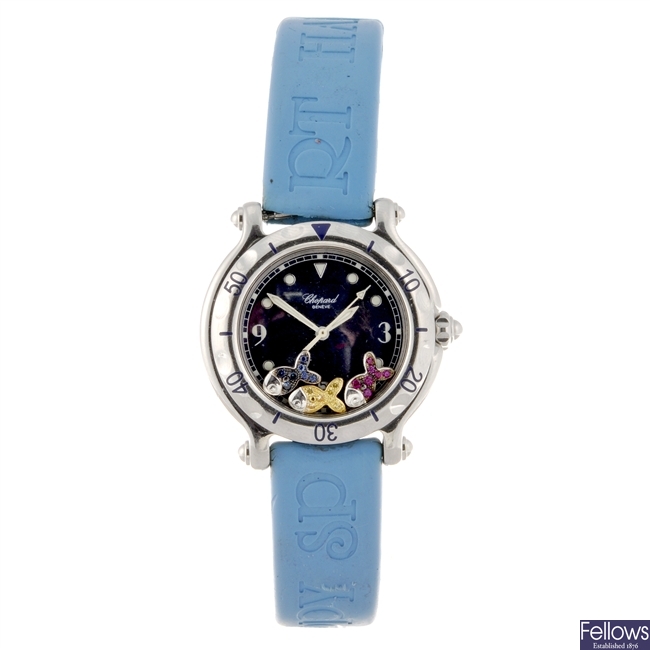 A stainless steel quartz lady's Chopard Happy Sport wrist watch.